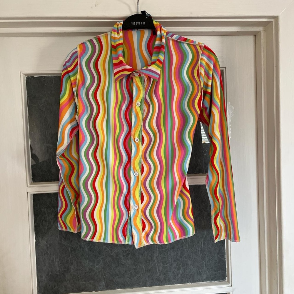 O'mighty Multicolor Wavy Button Down Shirt - image 2